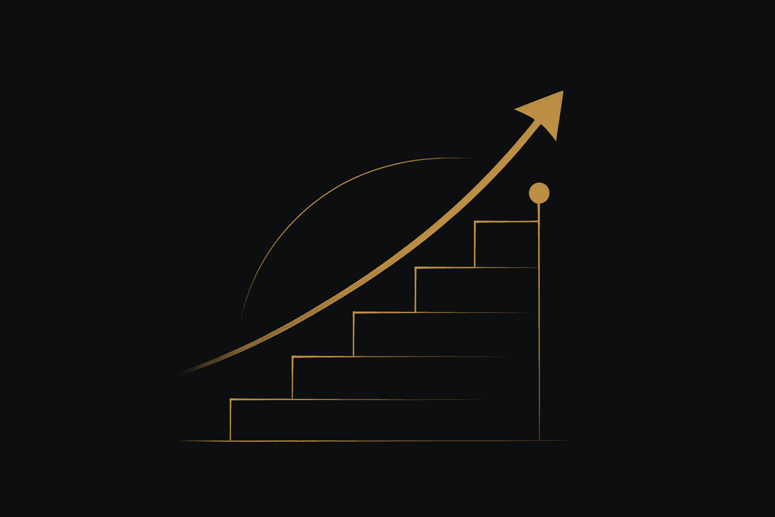 Abstract dark composition with interlocking gold curves suggesting two recommendation paths converging
